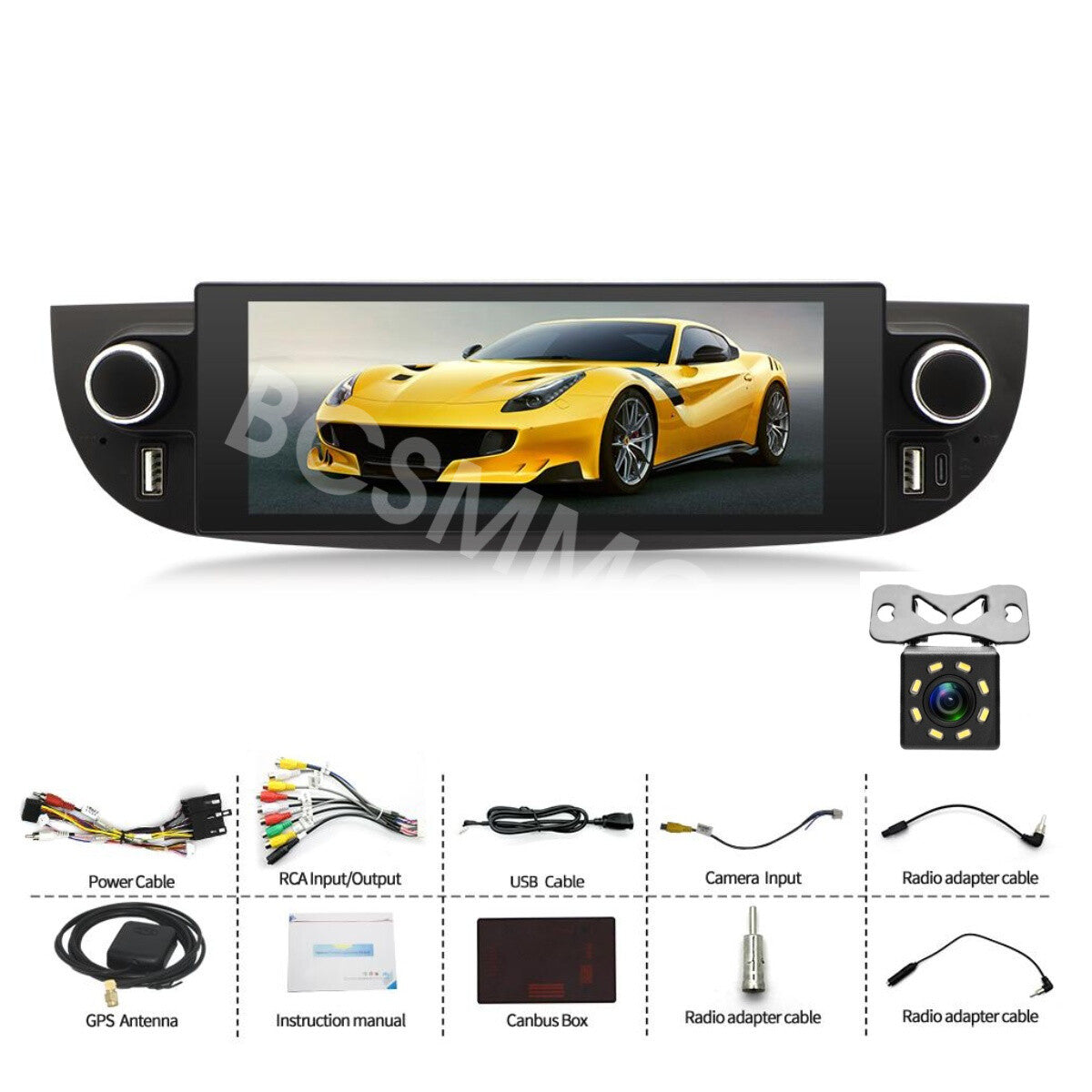 6.86in Car Video Player BT GPS 4+32GB Head Unit W/Cam Fit for Fiat 500 2007-2018