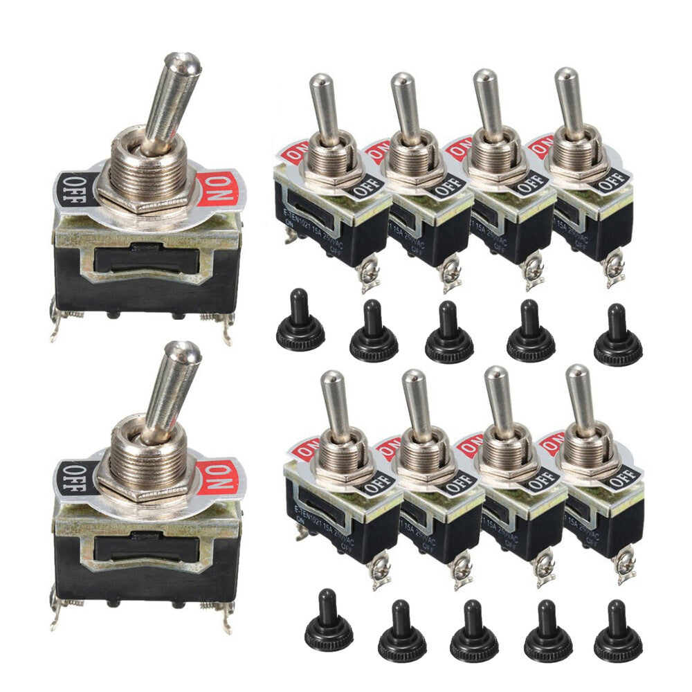 10-Pack Toggle Switches for 12V Car Dashboard Lights, SPST Waterproof for Boats