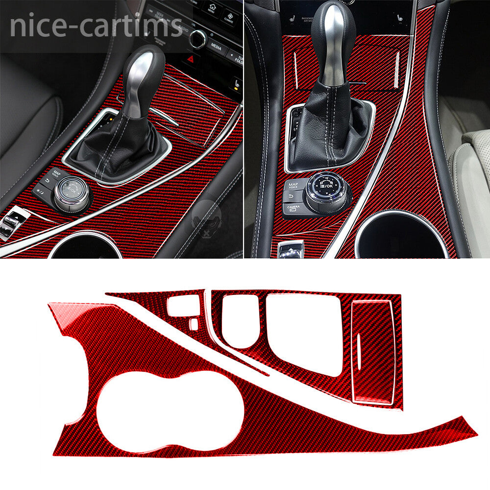 4¡ÁRed Carbon Water Cup Holder Gear Shift Panel Trim for Infiniti Q50 Q60 2014-22