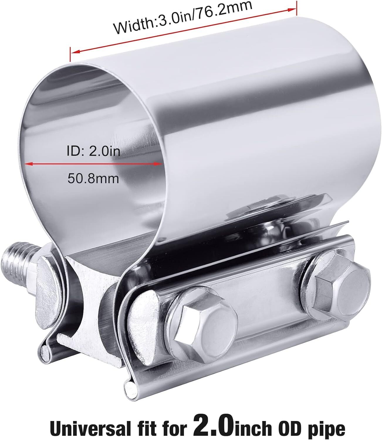 2-Pack 2-inch Exhaust Clips with Stainless Steel Muffler Strips for US Exhaust Systems