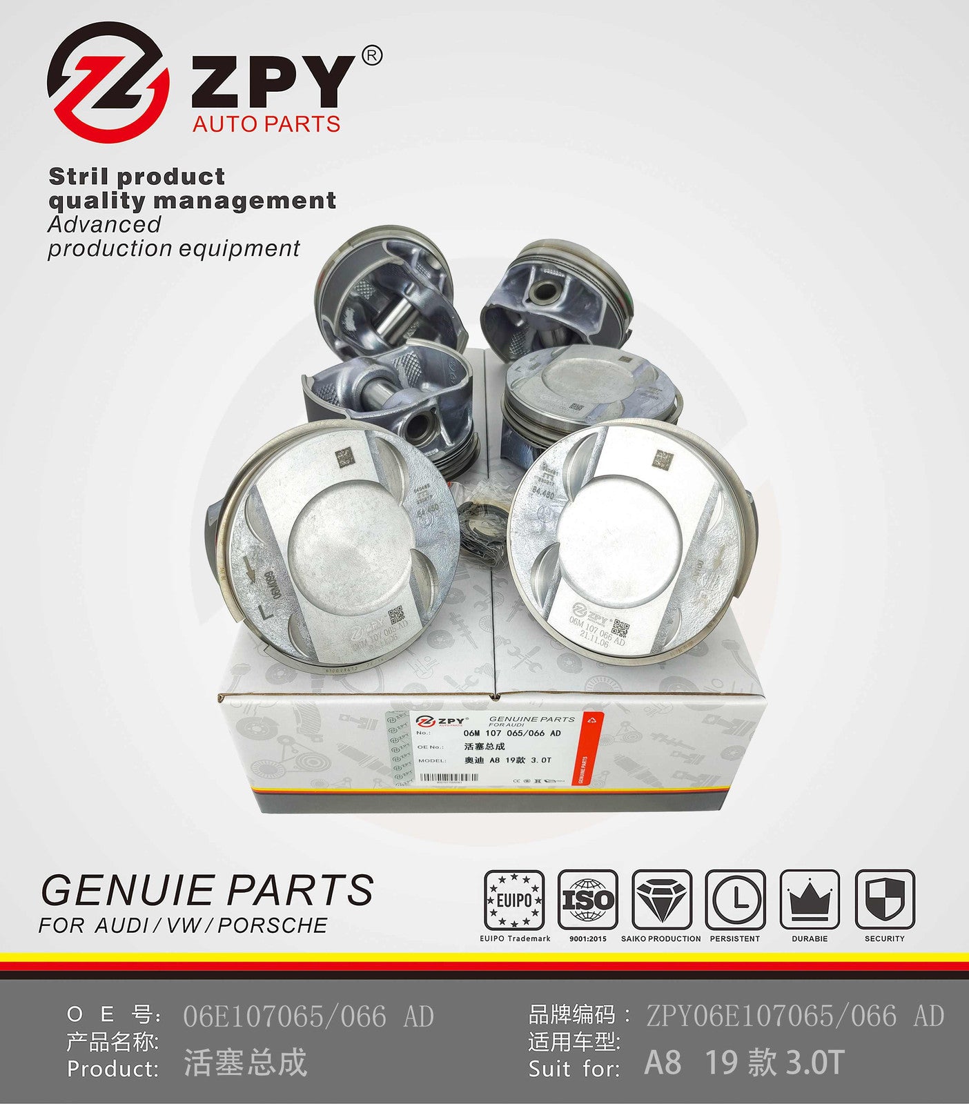 ZPY Piston assembly for Audi for A8 19 models 3.0T 06M107065AB 06M107065AD