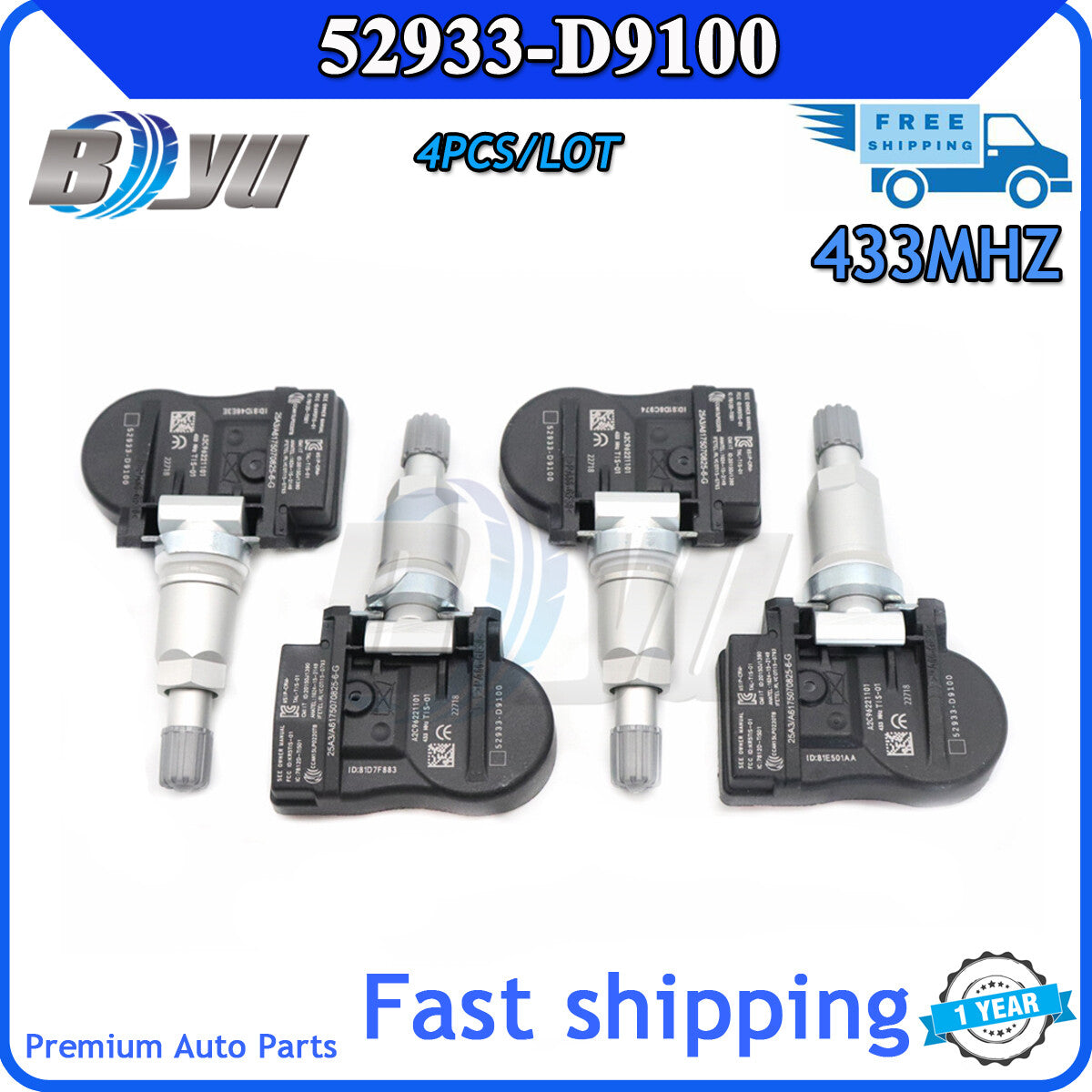 New TPMS Tire Pressure Monitoring Sensor Kit (4 pieces) Suitable for Hyundai for Kia 52933-D9100