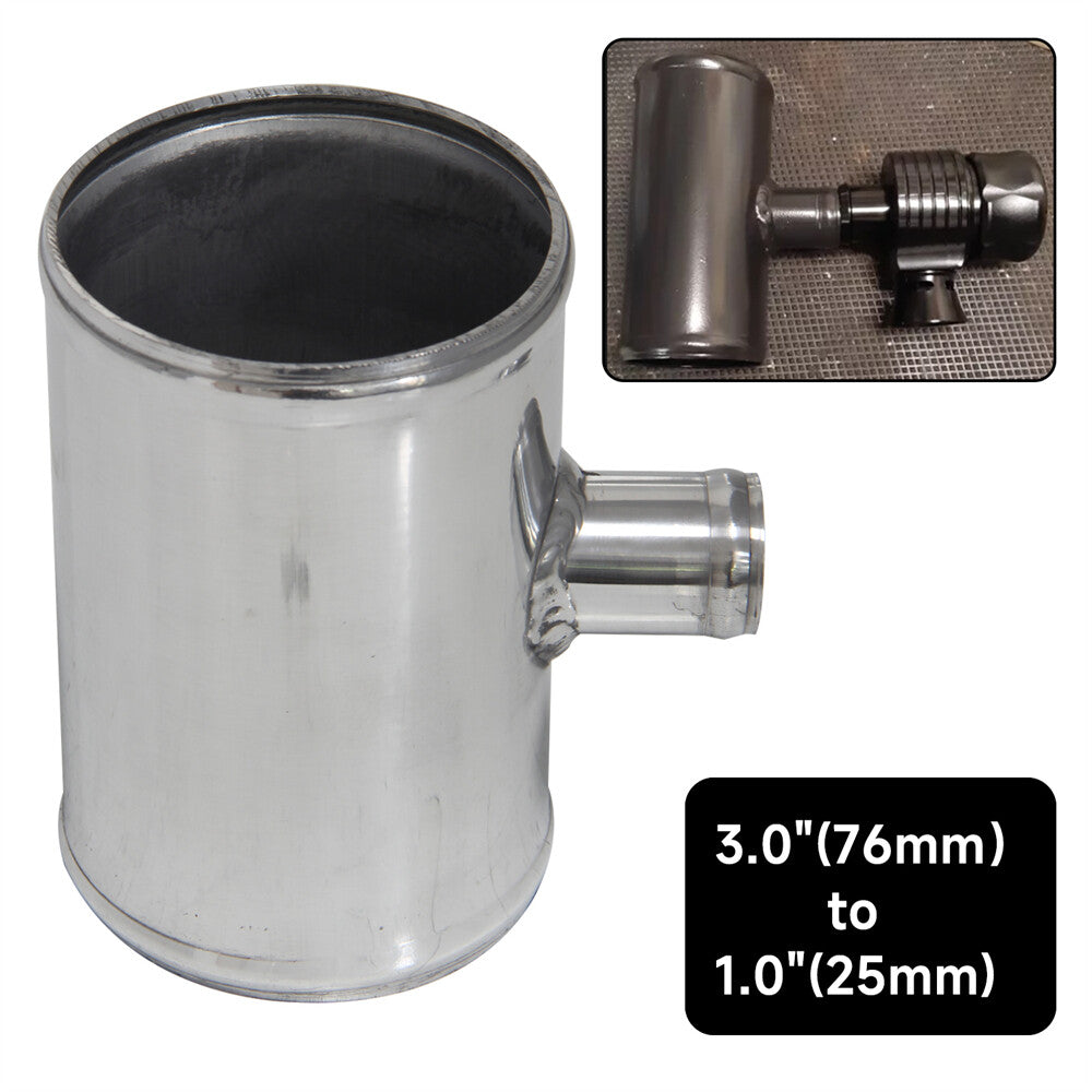 3 76mm Blow Off Valve Adapter Aluminum T-Pipe Shape Tube for 25mm ID BOV Silver