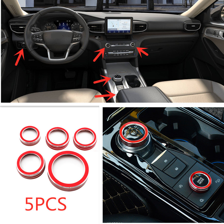 Inner Console Dashboard Knob Red Ring Trim Covers 5X for Ford Explorer 2020-2022