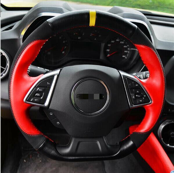 Hand sewing Leather Steering Wheel Cover Trim DIY for Chevrolet Camaro 2016-2020