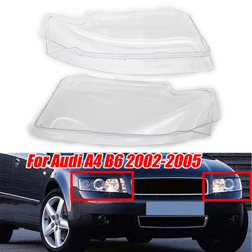 Fit for Audi A4 B6 2002-05 Replacement Headlight Head Lamp Lens Cover Left + Right