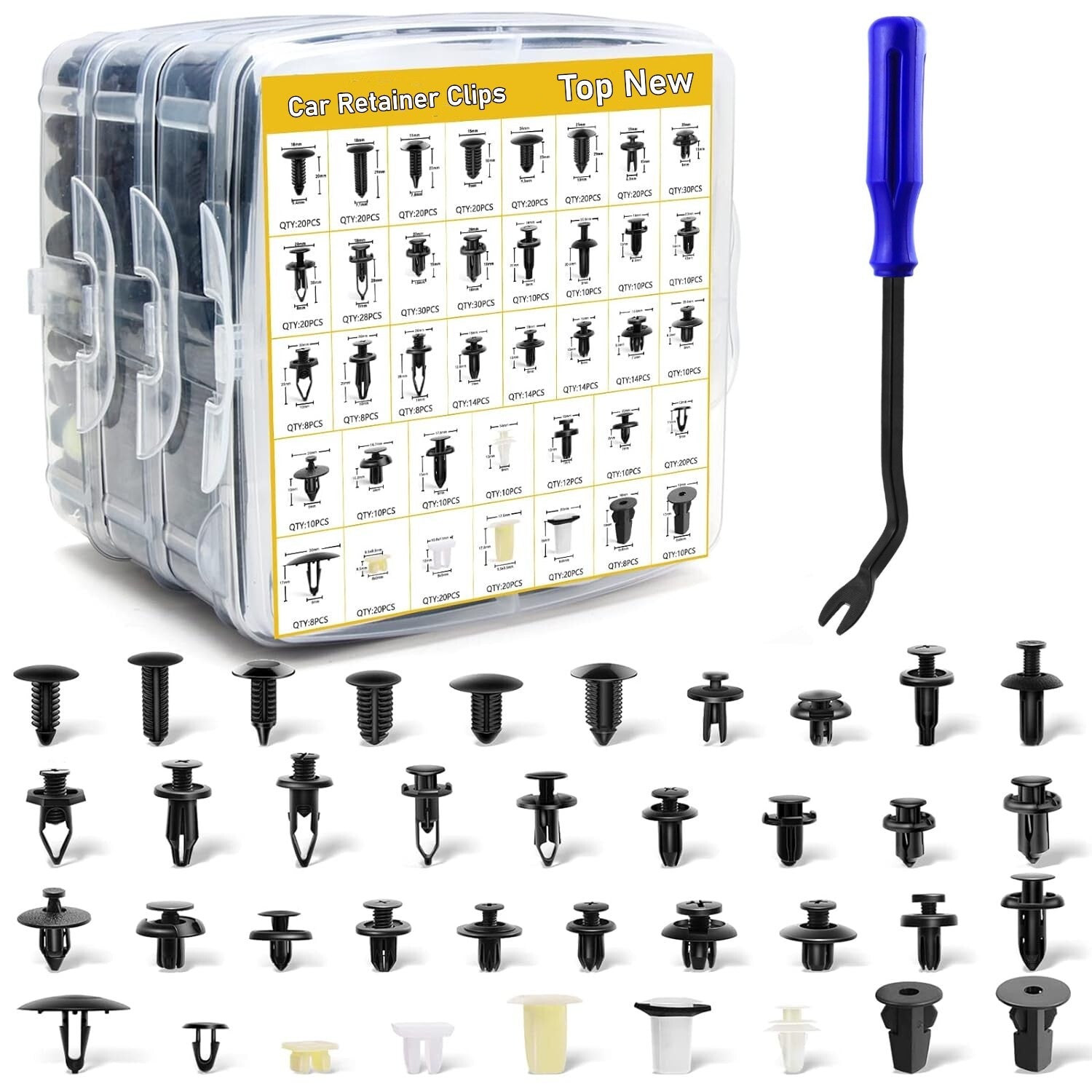 597-piece mudguard, door cover, bumper, car trim clip, body fixation kit for Ford , GM, and for Toyota .