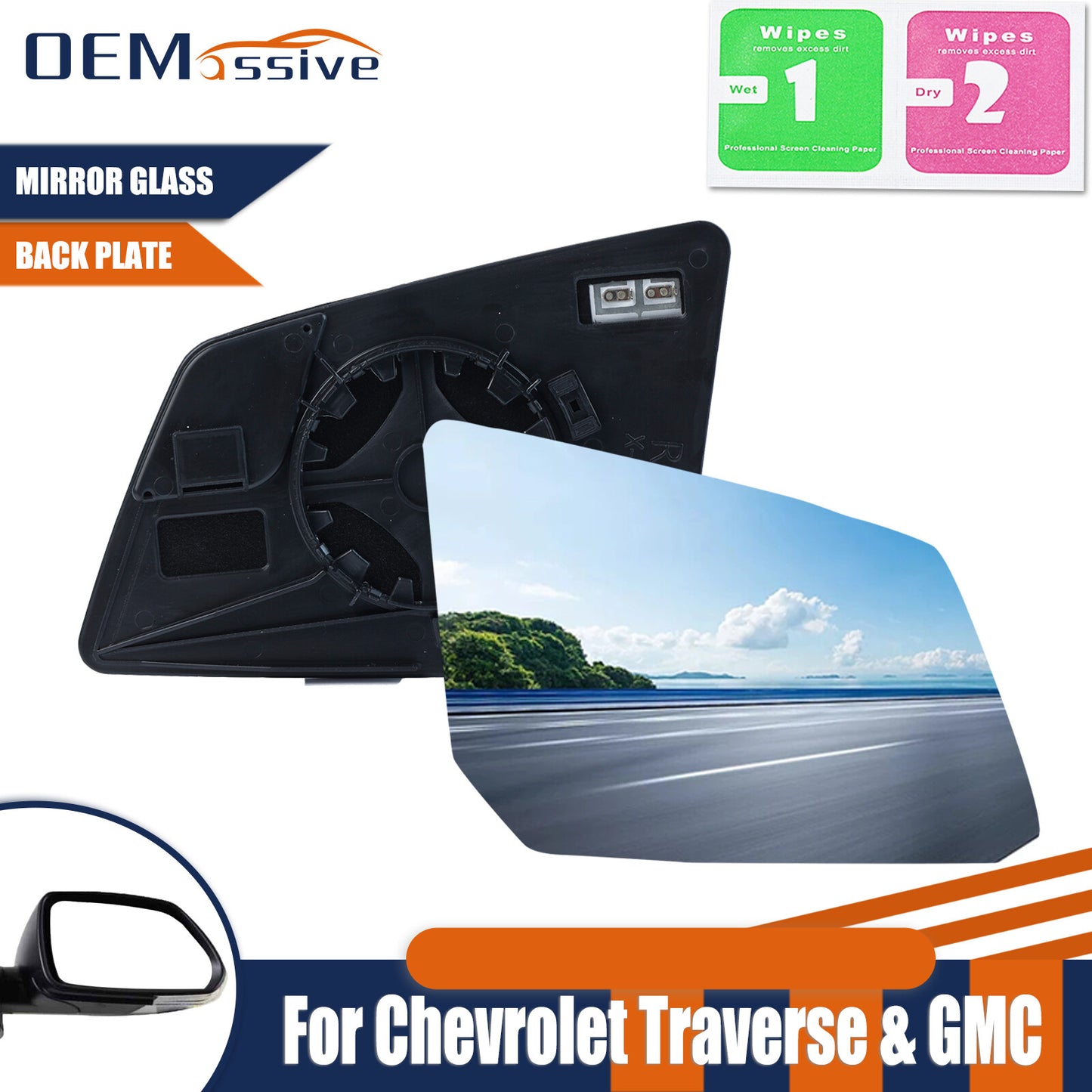 1PCS for Chevrolet Traverse 2007-2016 Passenger Side Heated Mirror Glass Plate