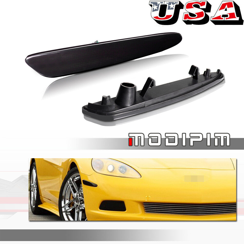 2-Piece Smoked Front Marker Light Housings for Chevrolet for Corvette C6 2005-2013