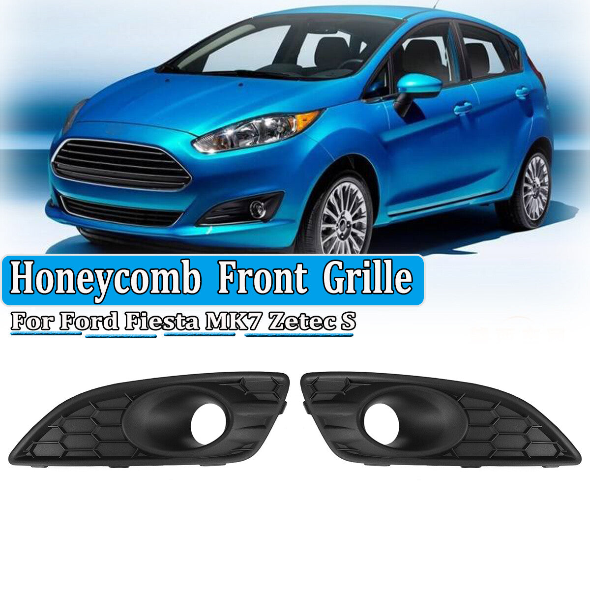 Honeycomb front fog light cover grille pad black for Ford Fiesta MK7 Zetec S