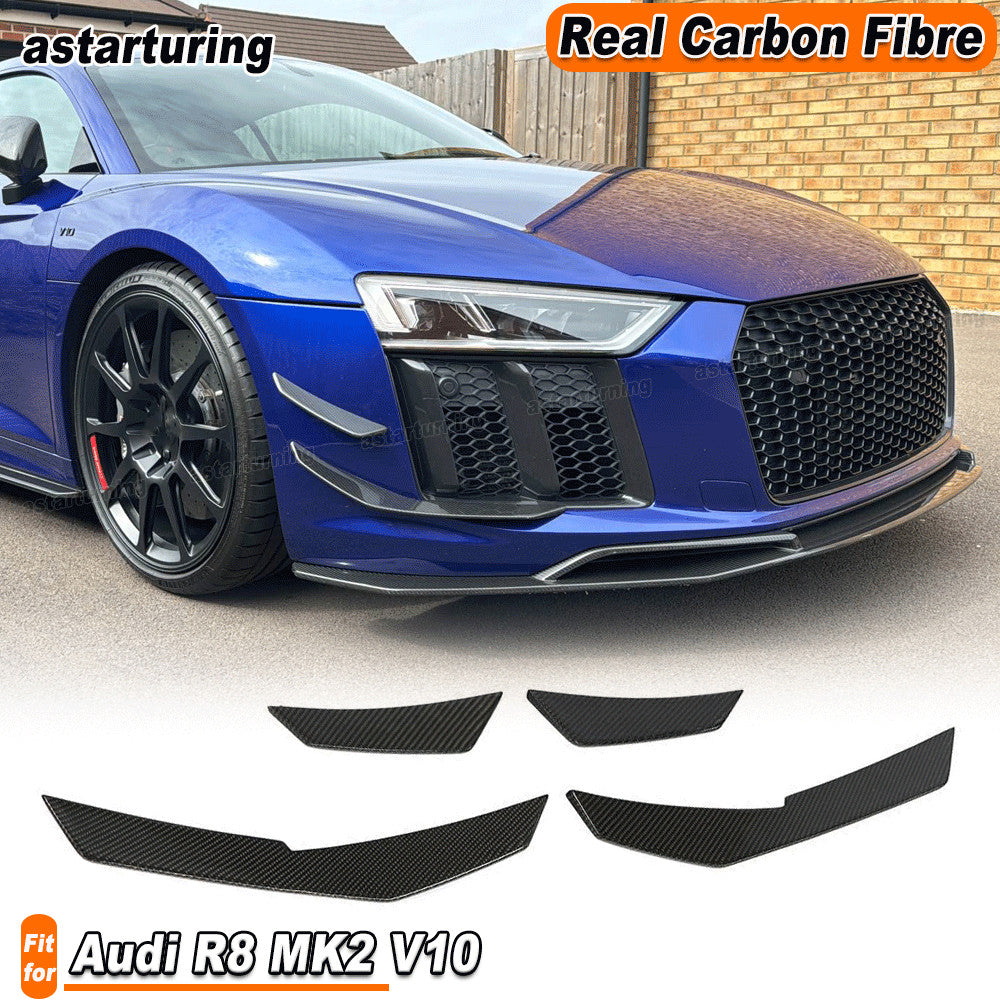 Fit for Audi R8 MK2 V10 2016-2019 Real Carbon Front Bumper Fins Canard Splitters