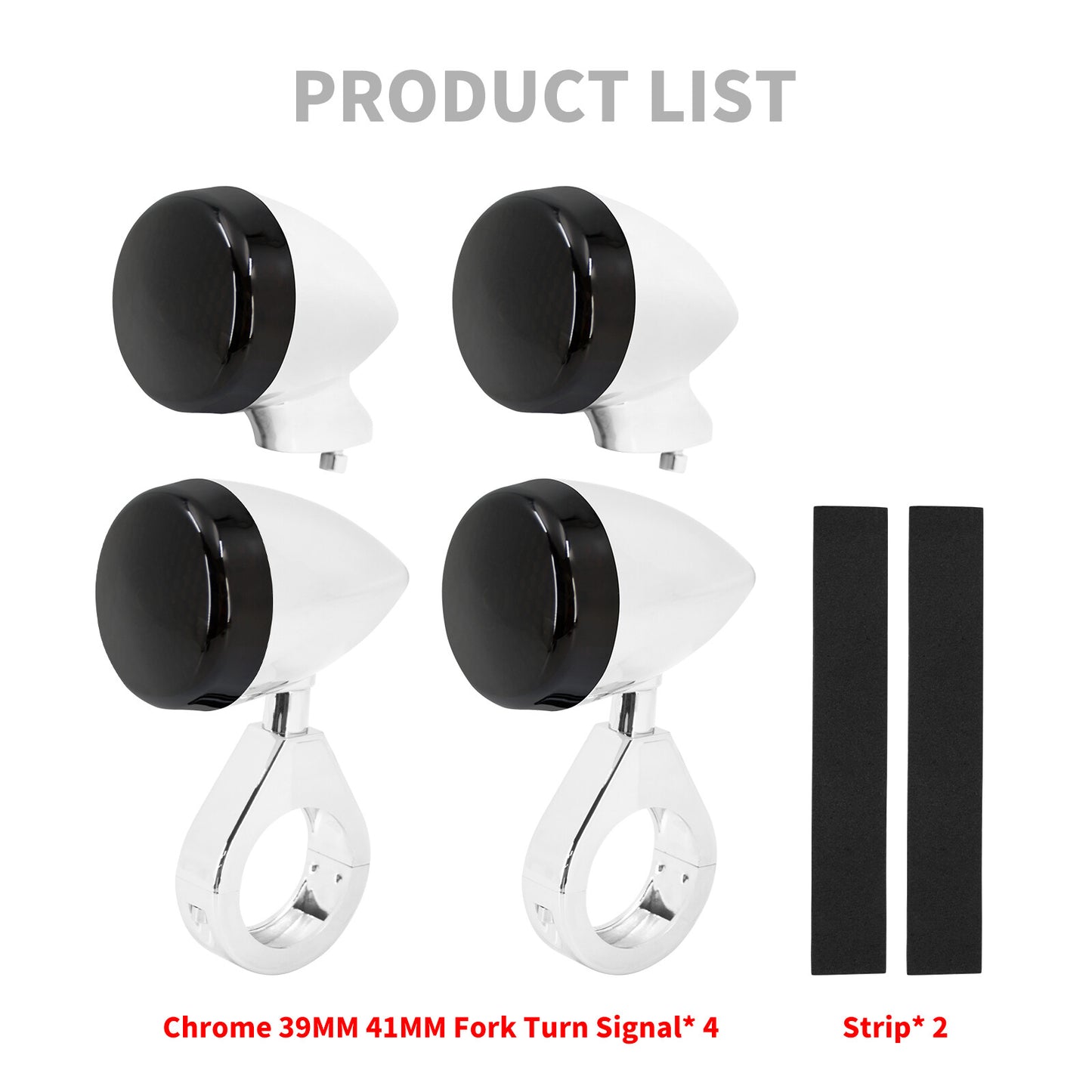 4x Chrome Front Rear LED Turn Signal Light 39 41mm Fork w/ Black Lens for Harley