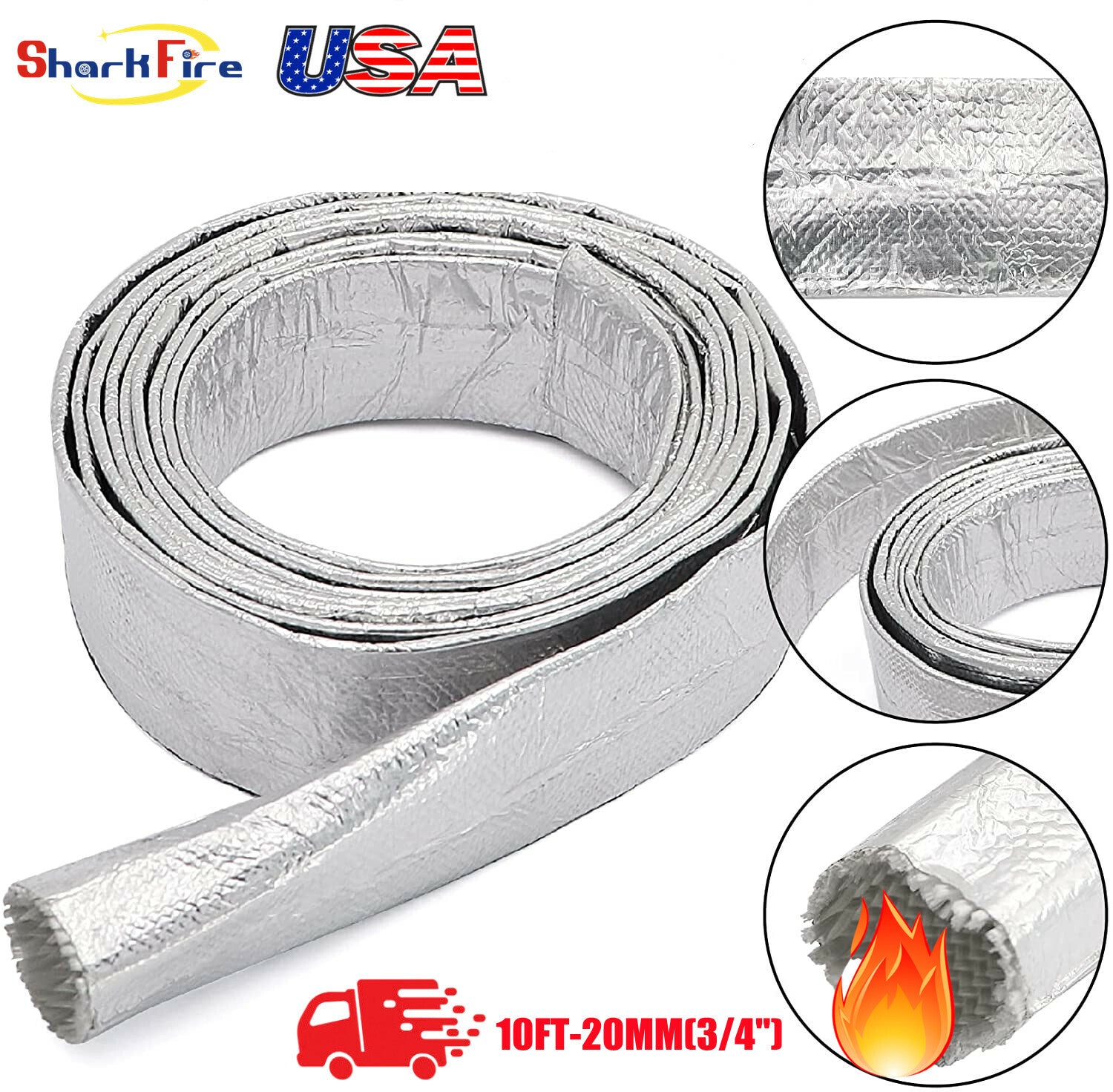 Aluminized Heath Sleeve 3/4-inch ID x 10-foot heat insulation plug line for automobiles