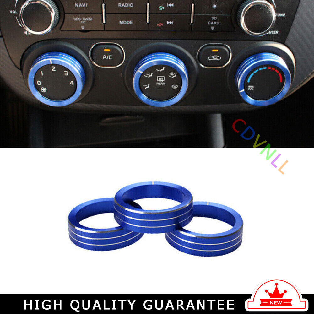Console AC Switch Control Button Ring Trim 3 for Kia K3 2014-2018 Blue Aluminum