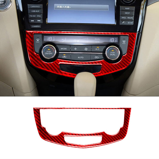 Red Carbon Fiber Digital Climate Control Cover Trim for Nissan Rogue 2014-2016