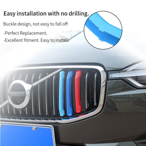 for Volvo XC60 2018-2021 3-Color Front Grille Grill Cover Strips Clip Cover Trim