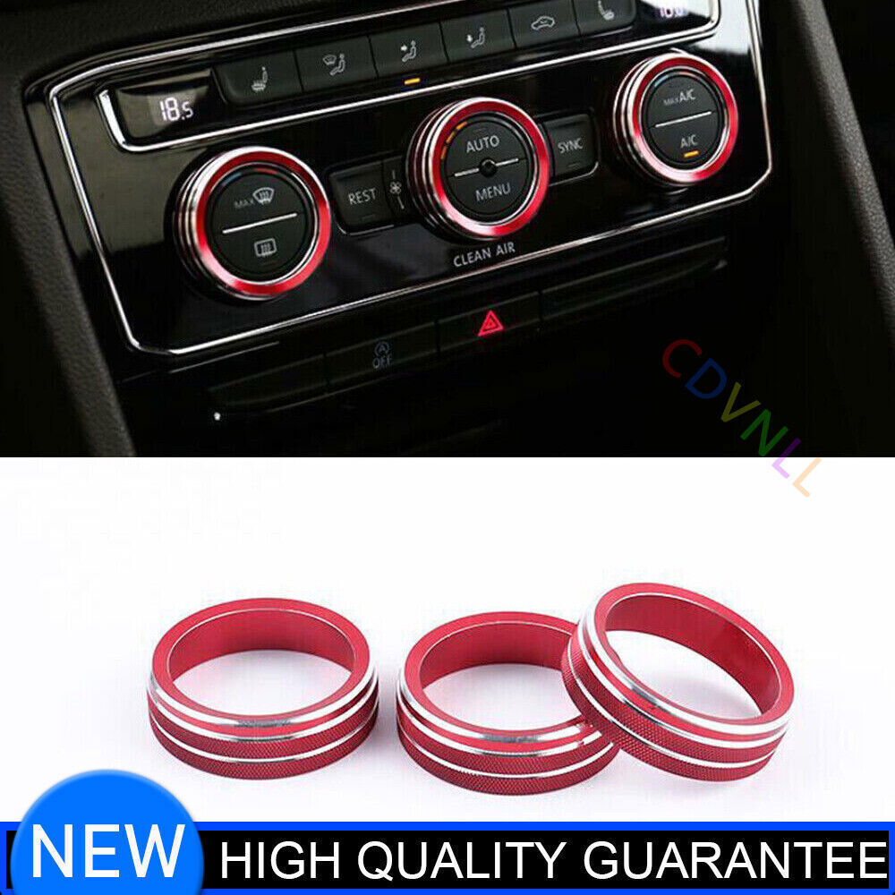 for VW Atlas 2018-2023 Red Aluminum Console Air Conditioning Knob Cover Trim 3X