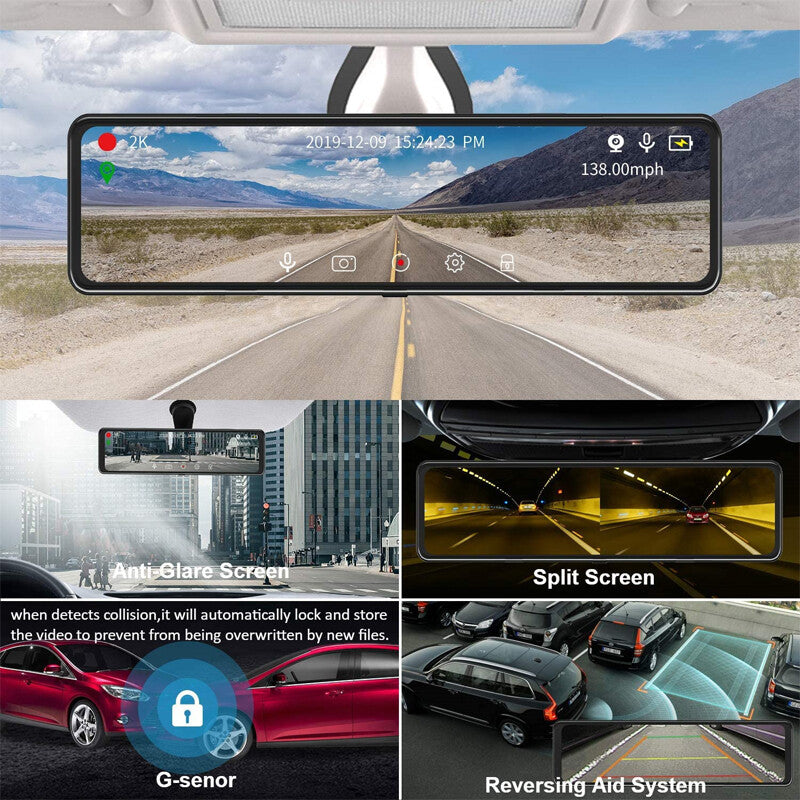 12-inch HD Autopilot DVR Car Recorder Rearview Mirror Backup Camera GPS