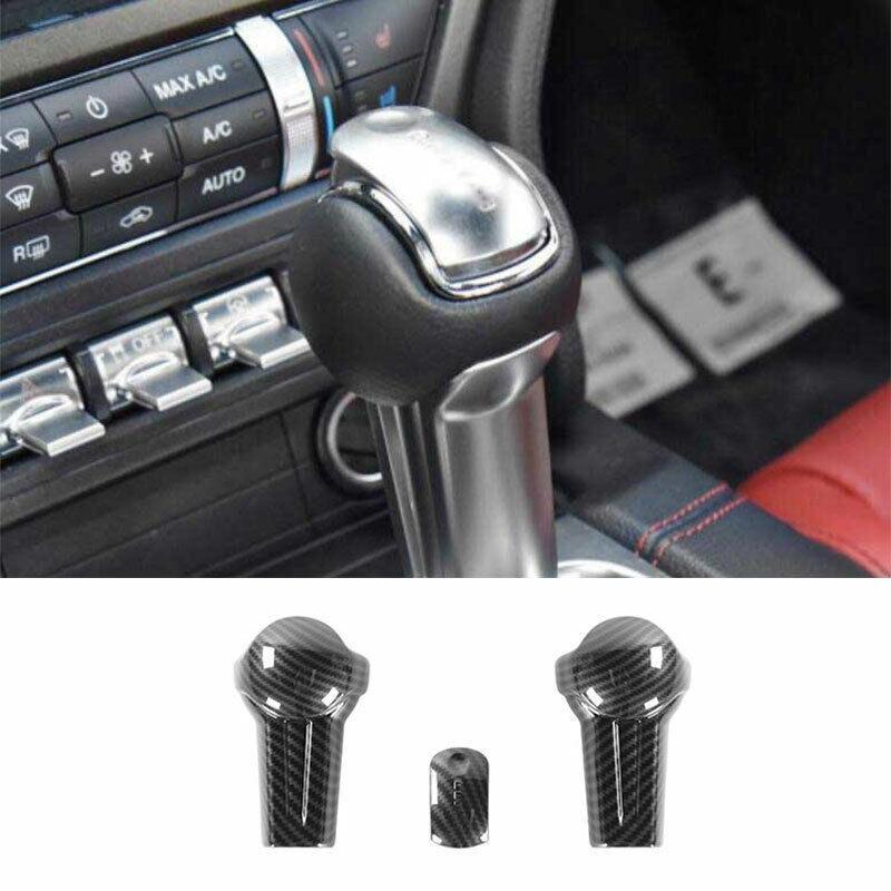 for Ford for Mustang 2015-2022 Carbon Fiber Gear Shift Knob Shifter Lever Trim 3PCS