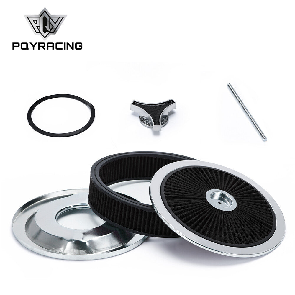 14 X 3 Black Round High Flow Thru Washable Air Cleaner Drop Base For Chevry GM