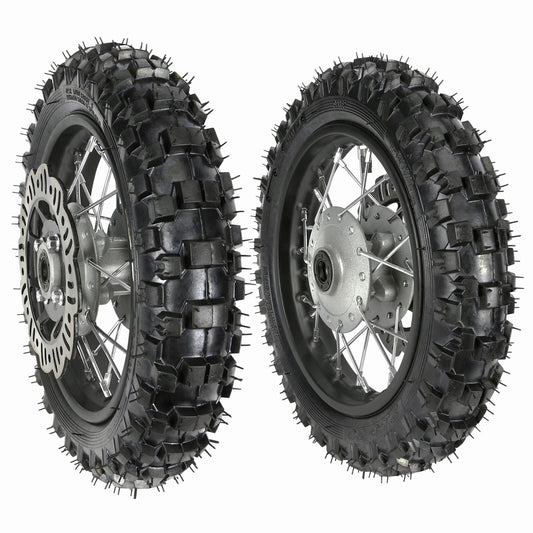 10-inch front and rear wheels, 2.50-10/3.00-10 tires and rims, SSR CRF50 off-road bike, 70cc/110cc.