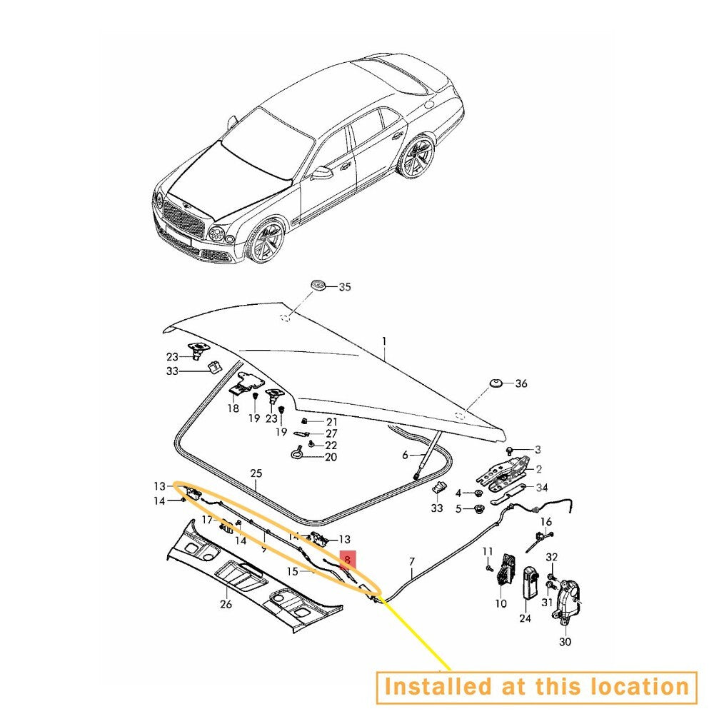 for Bentley Mulsanne 11-22 range hood, pull cord (long) : 3Y08233531A