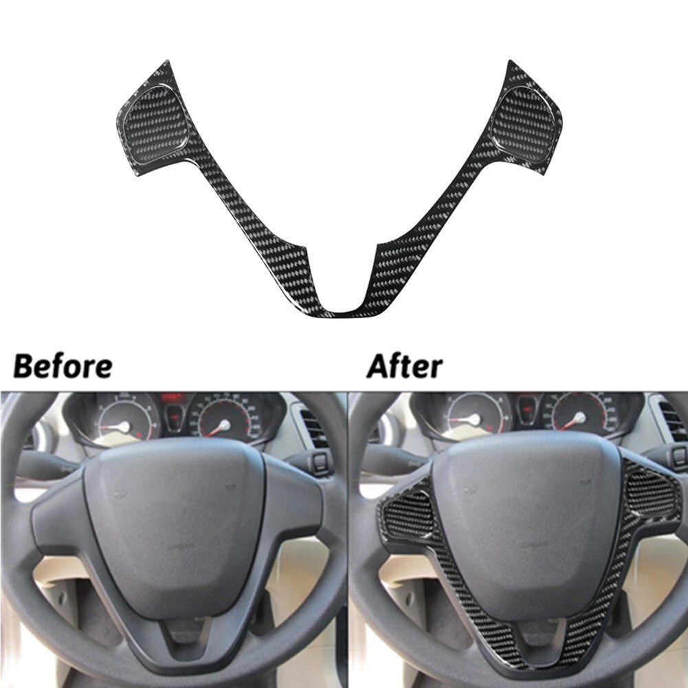 3Pcs Carbon Fiber Steering Wheel Accent Cover Trim for Ford Fiesta 2011-2015