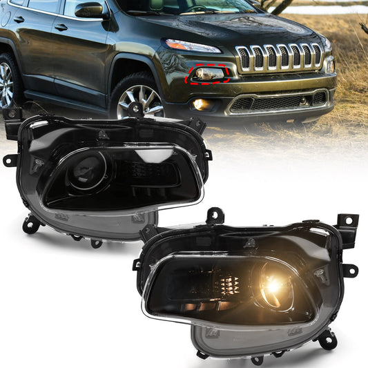 2P Halogen Black Headlights for 2014-2018 for Jeep Cherokee Passenger/Driver