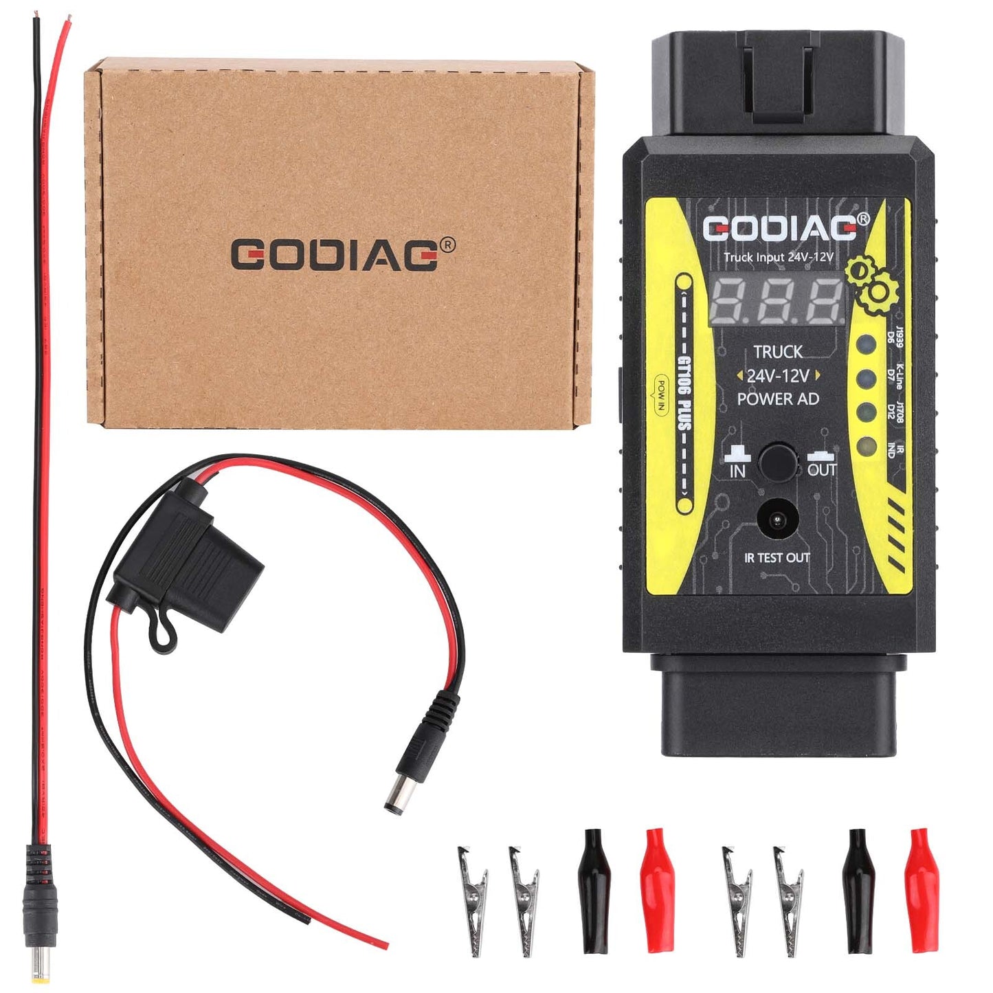 GODIAG GT106 PLUS 24V to 12V Heavy Duty Truck Adapter Fuel Injector Cleaning