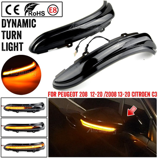 Dynamic Side Turn Signal Light for PEUGEOT 208 2008 2012-2020 for Citroen C3 2016