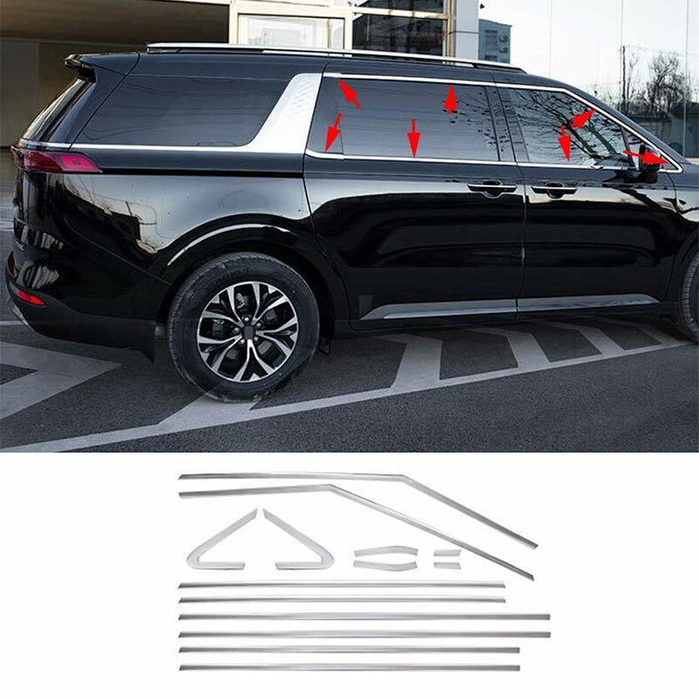 for Kia Carnival 2022-2023 stainless Car Window Strips frame Sill Cover Trim 14x