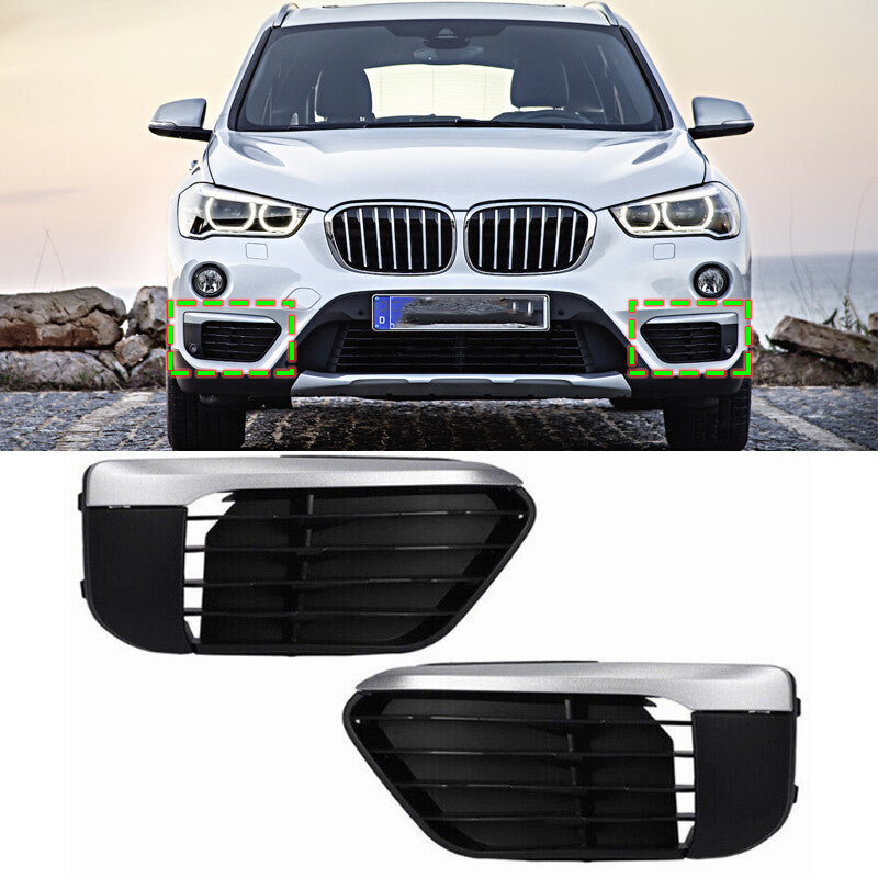 A pair of 2015, 2016, 2017 - 2018 for BMW X1 F48 F49 car bumper lower grille frame covers.