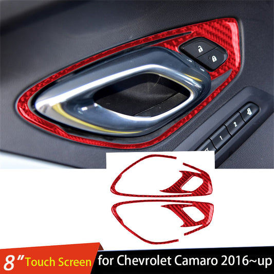 2¡ÁRed Carbon Fiber Interior Door Handle Panel Cover for Chevrolet Camaro 2016-23