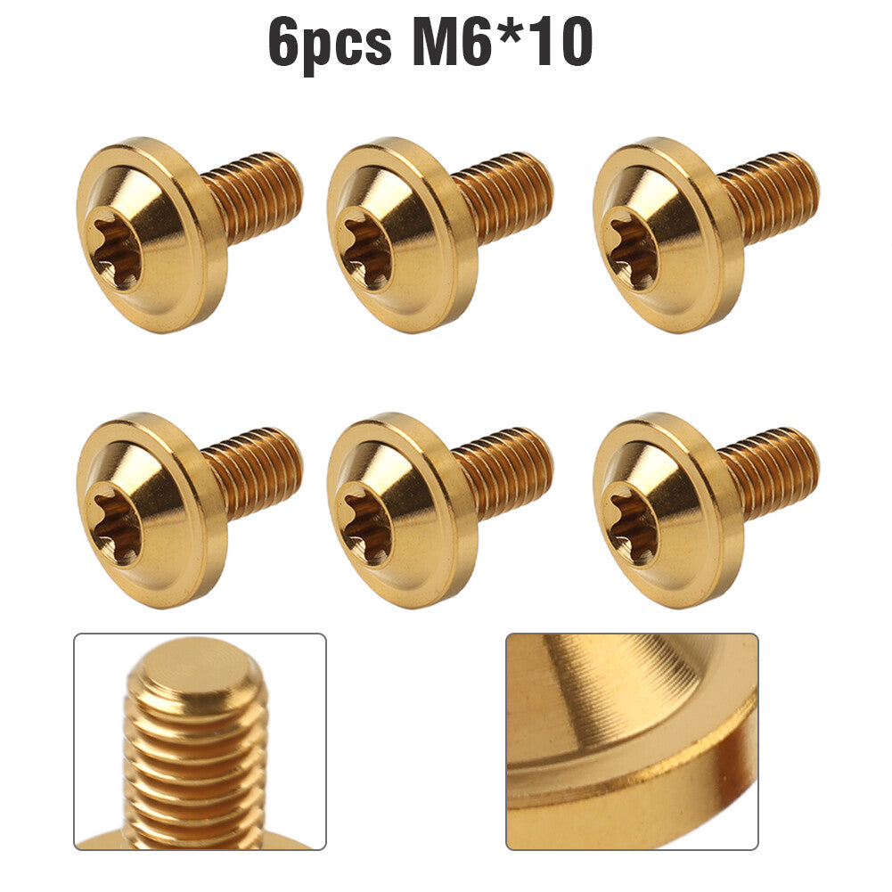 6pcs Alloy Bolts Truss Torx Head Screws M6x10mm For Motorcycle Gold