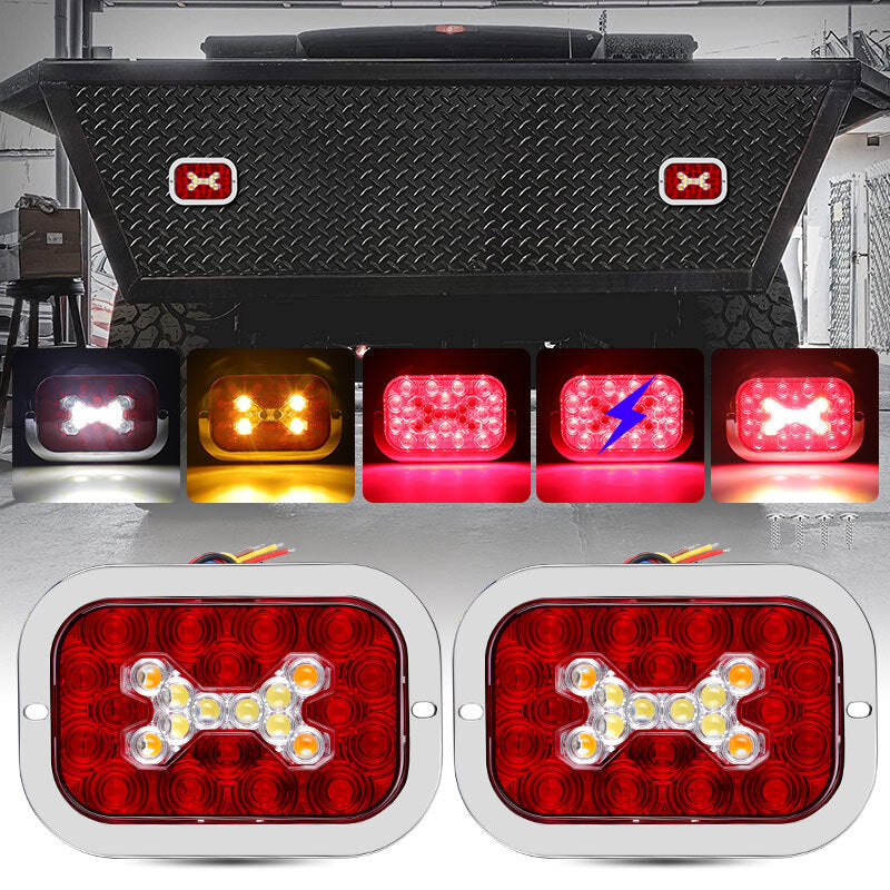 2pcs 5 x 3 Rectangular Red LED Tail Lights For Trailer ATV Truck UTV Lorry RV