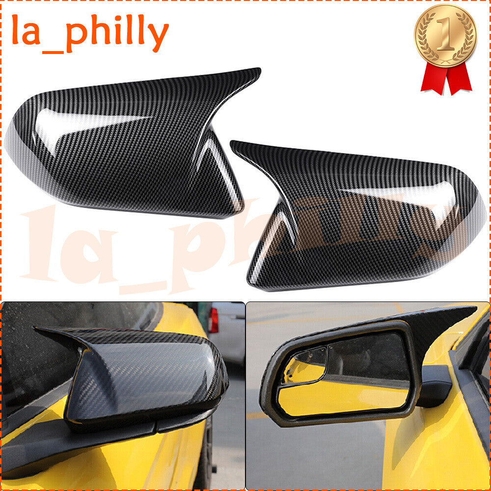 Carbon Fiber Horn Style Rearview Side Mirror Cover Fit for Ford for Mustang 2015-22