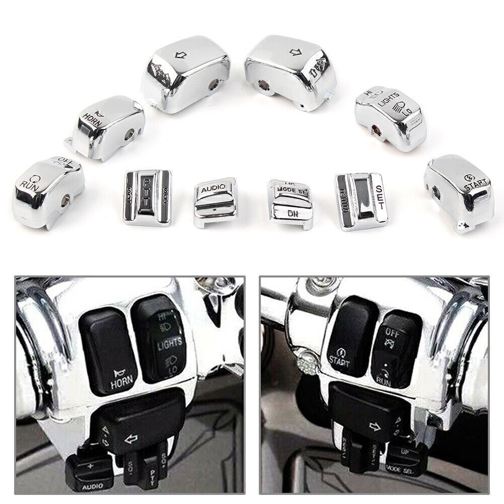 Hand Control Switch Cover Housing Button Cap Set Fit for Harley Touring 96-13 Chrome
