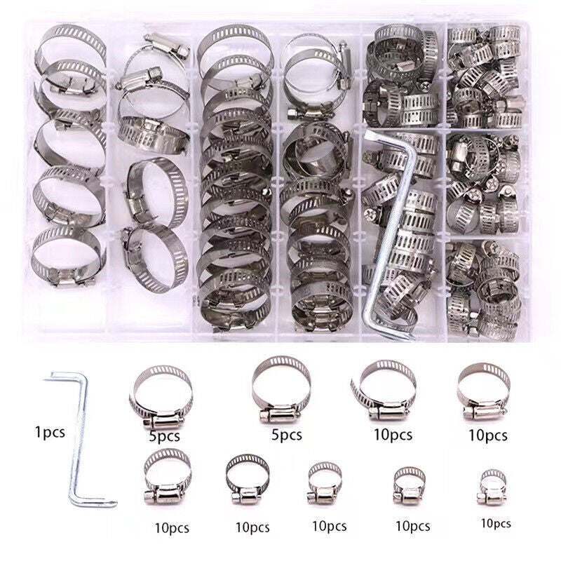 80Pcs Adjustable Fuel Pipe Worm Gear Clip Stainless Steel Screw Band Hose Clamps
