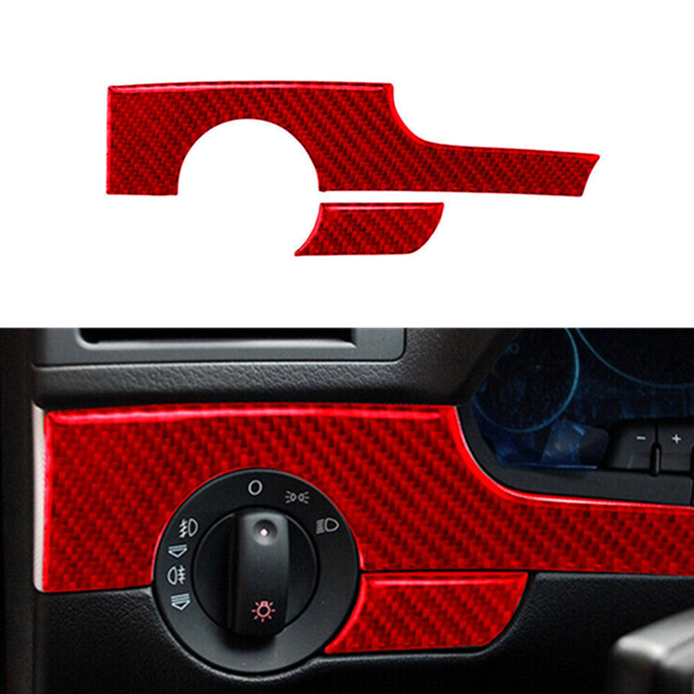 Red Carbon Fiber Car Light Control Panel Trim Stickers for Audi for A4 S4 2005-2008