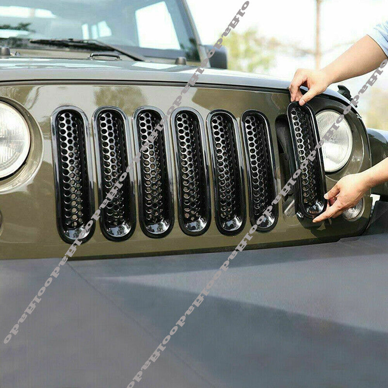 for Jeep for Wrangler JK JKU 07-17 Glossy black Front Insert Mesh Grille Trim Cover
