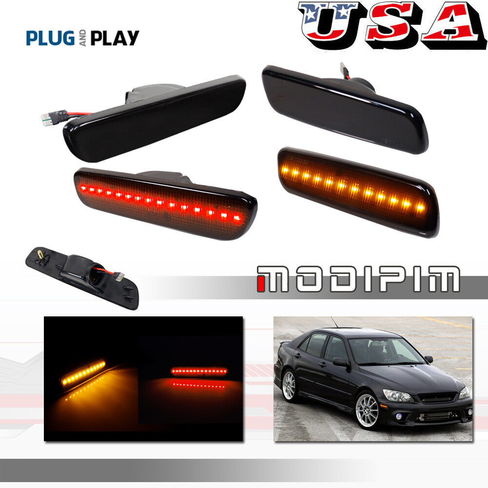 4 PCS Smoked Amber Front + Red Rear Side Marker Lights 2000-2005 for Lexus IS300