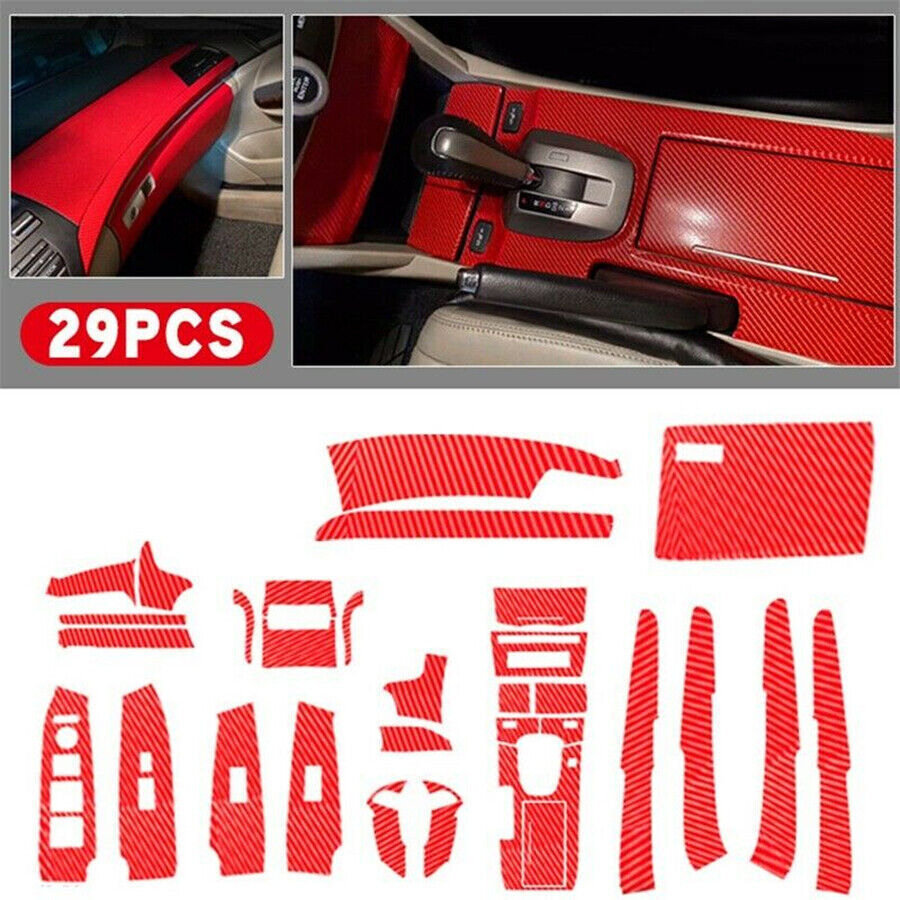 29x Car Interior Kit Cover Trim Carbon Fiber Look Red for Honda for Accord 2008-2012