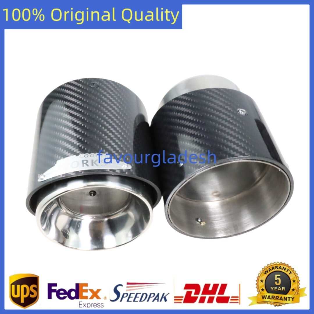 2X Carbon Fiber Steel Exhaust Pipe Tail Muffler Tip JCW For Cooper F54 F55 F56