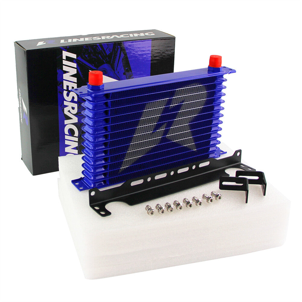 Universal AN10 13 Row Engine/Transmission Oil Cooler +Mounting Bracket Kit Blue