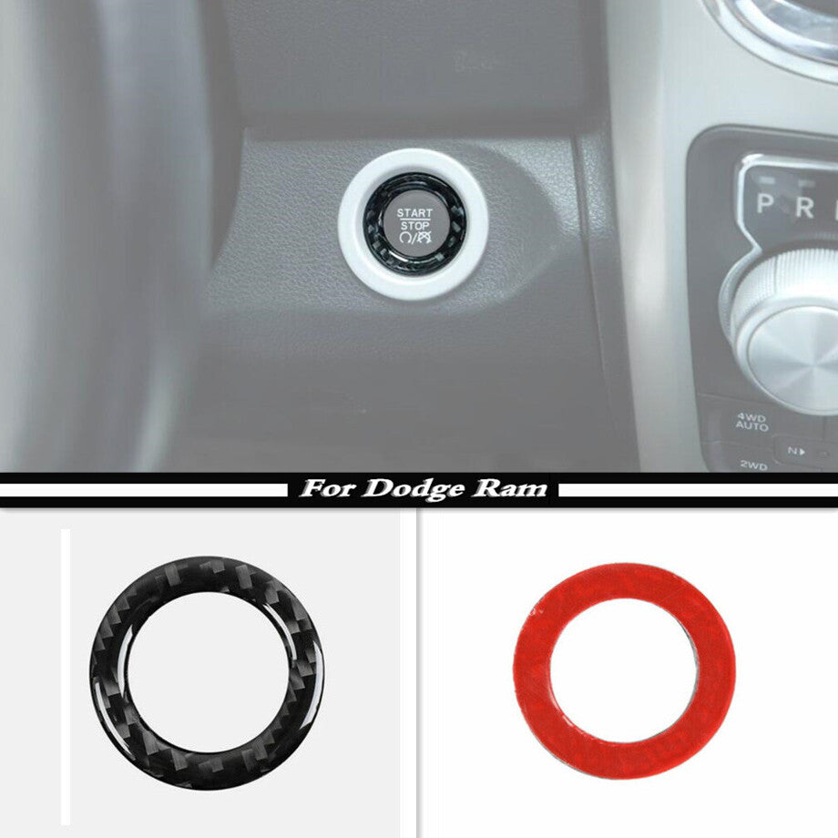 Carbon fiber engine start/stop button ring decorative accessory for Dodge for RAM 1500 11 - 2024
