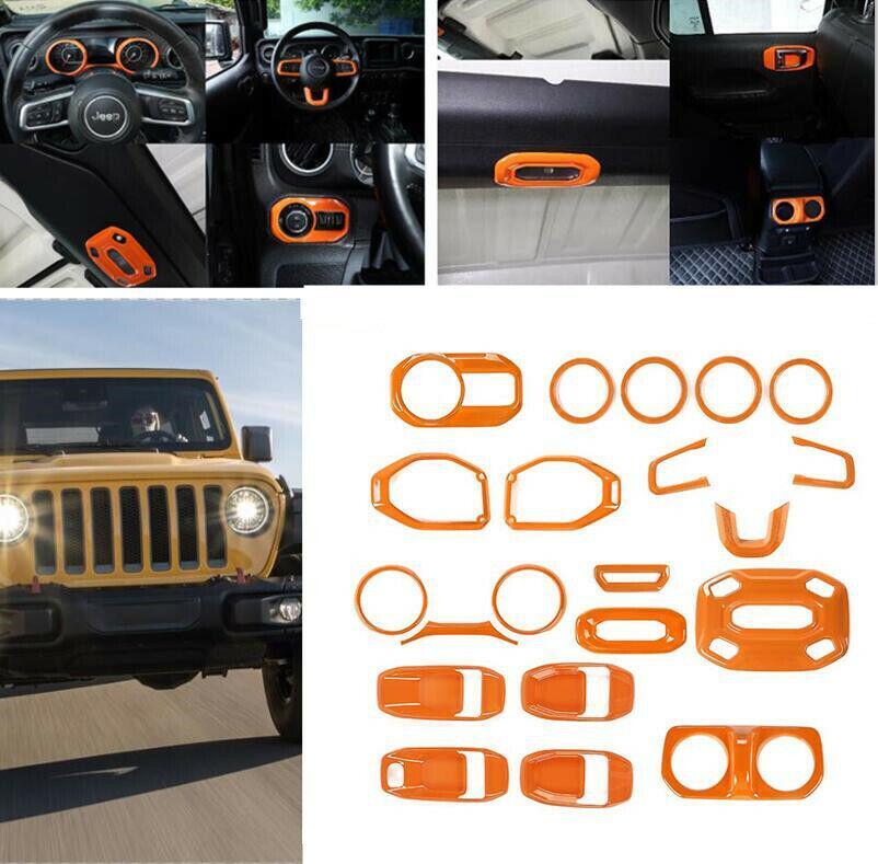 Fit for Jeep for Wrangler JL/JT 18-2021 21PCS ABS Orange Car Interior kit Cover Trim