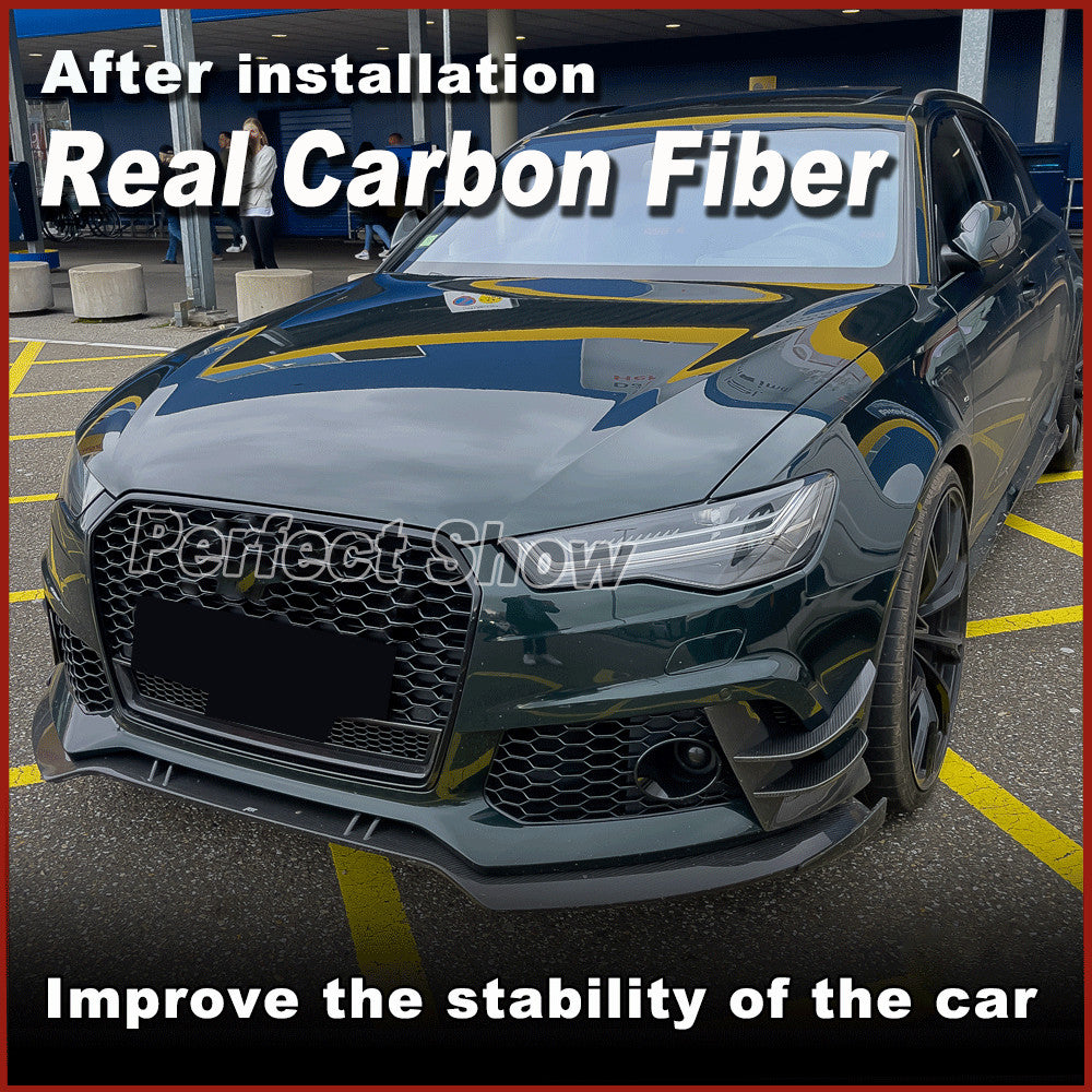 REAL Carbon Front Bumper Splitter Canards Fins Lip for Audi A6 RS6 RS7 2012-2016