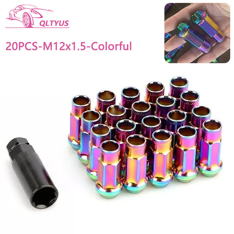 20-pack of steel 48mm M12x1.5 lug nuts, open end wheel nuts and bolts with socket key