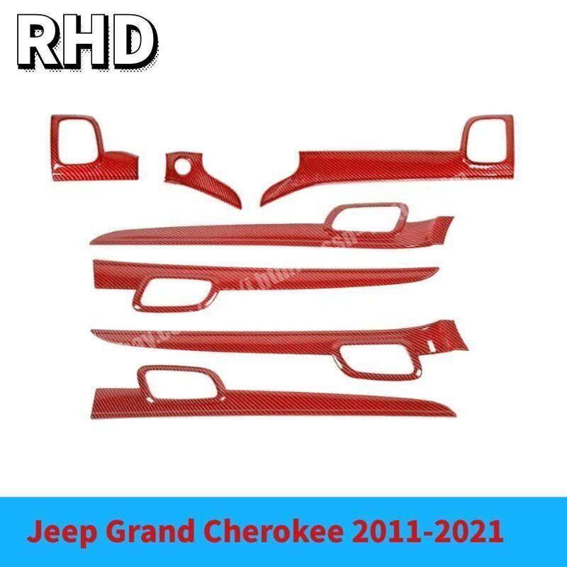 RHD Dashboard Panel+Door Handle Trim Red Carbon for Jeep Grand Cherokee 2011-21
