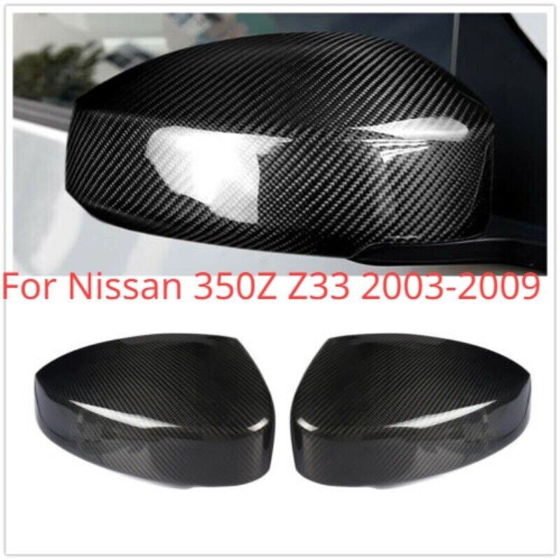 Pair Car Side View Mirror Caps Parts for Nissan 350Z Z33 2003-2009 Carbon Fiber